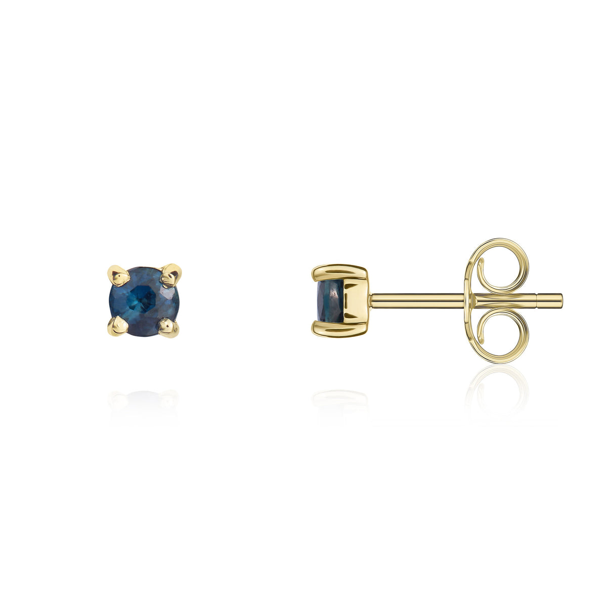 9CT YG 3MM ROUND SAPPHIRE 4 CLAW STUD EARRINGS