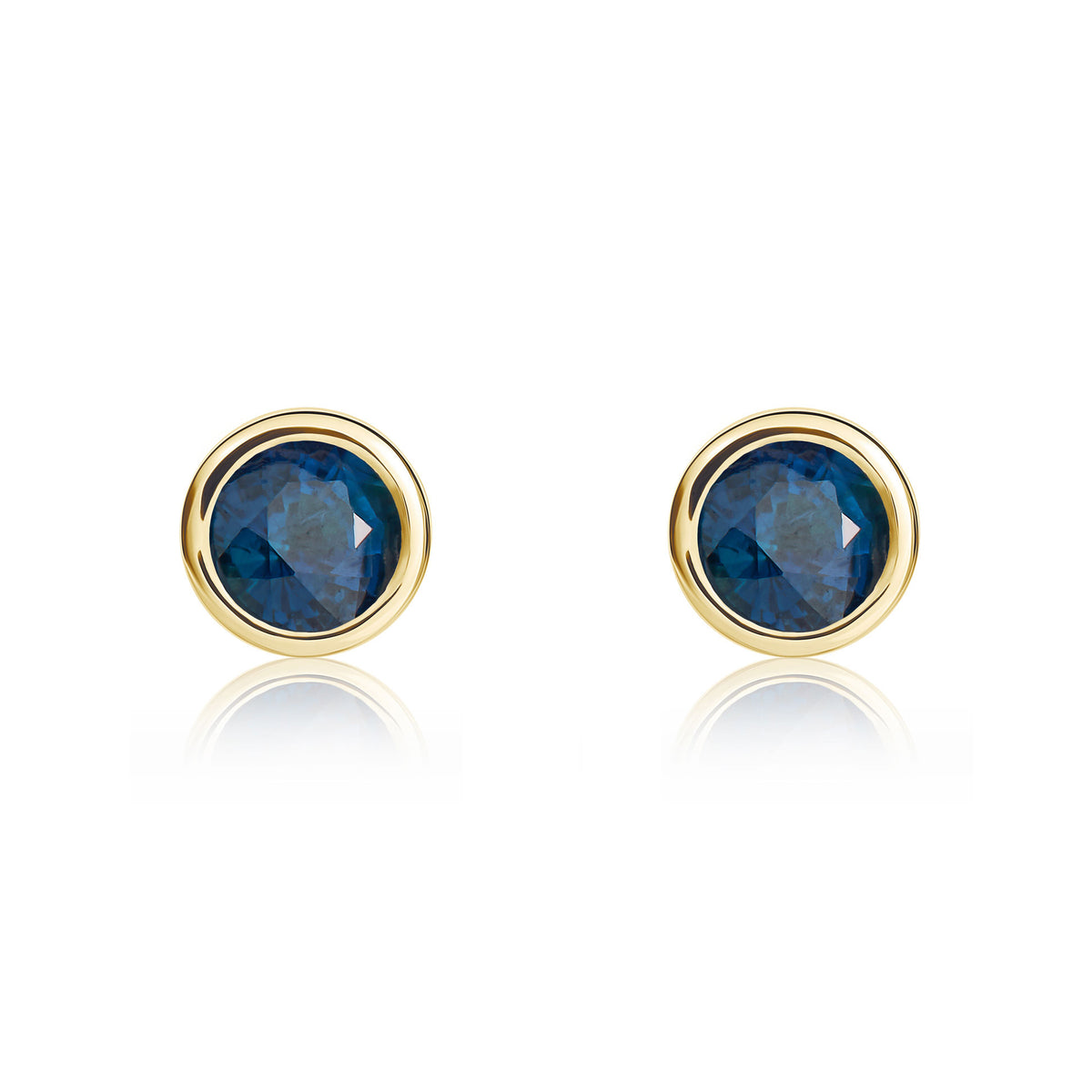 9CT YG 4MM ROUND SAPPHIRE RUBOVER STUD EARRINGS