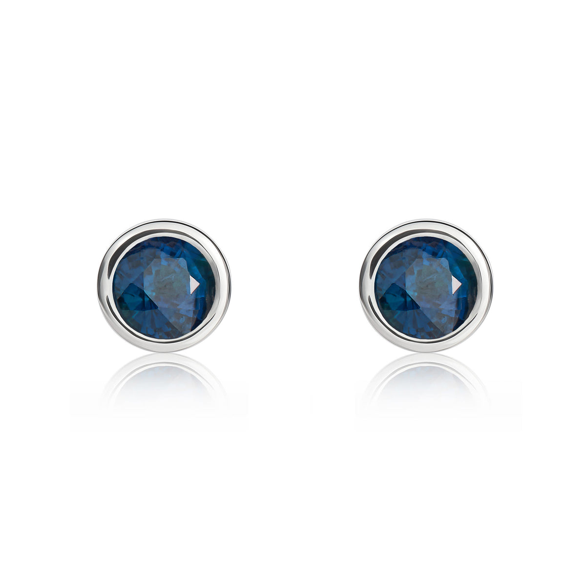 9CT WG 4MM ROUND SAPPHIRE RUBOVER STUD EARRINGS