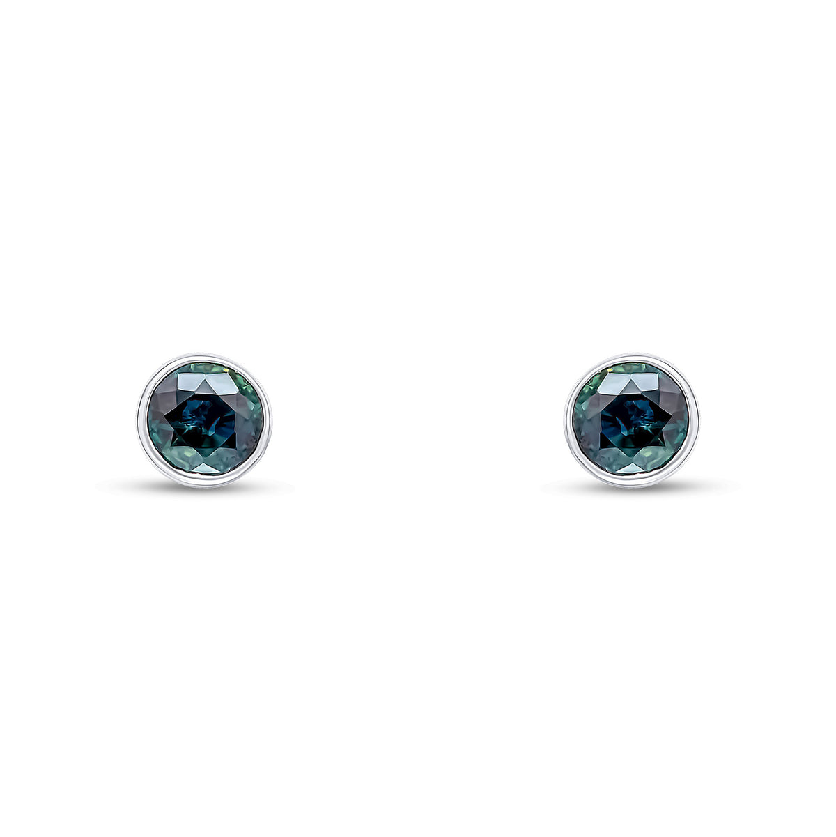 9CT WG 5MM ROUND SAPPHIRE RUBOVER STUD EARRINGS