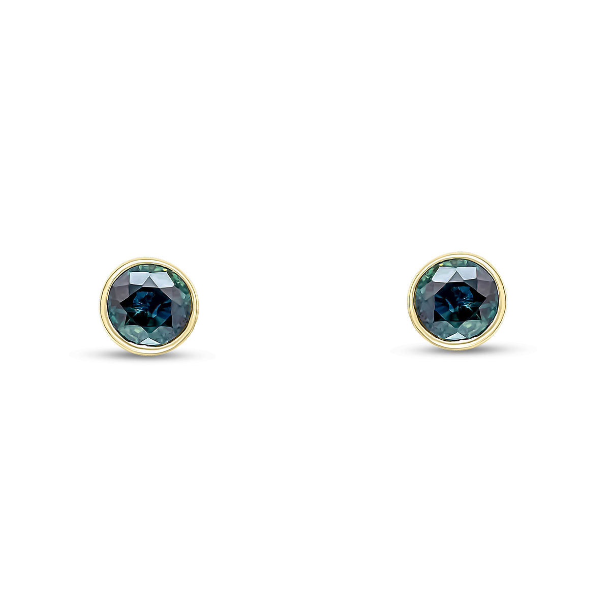 9CT YG 5MM ROUND SAPPHIRE RUBOVER STUD EARRINGS