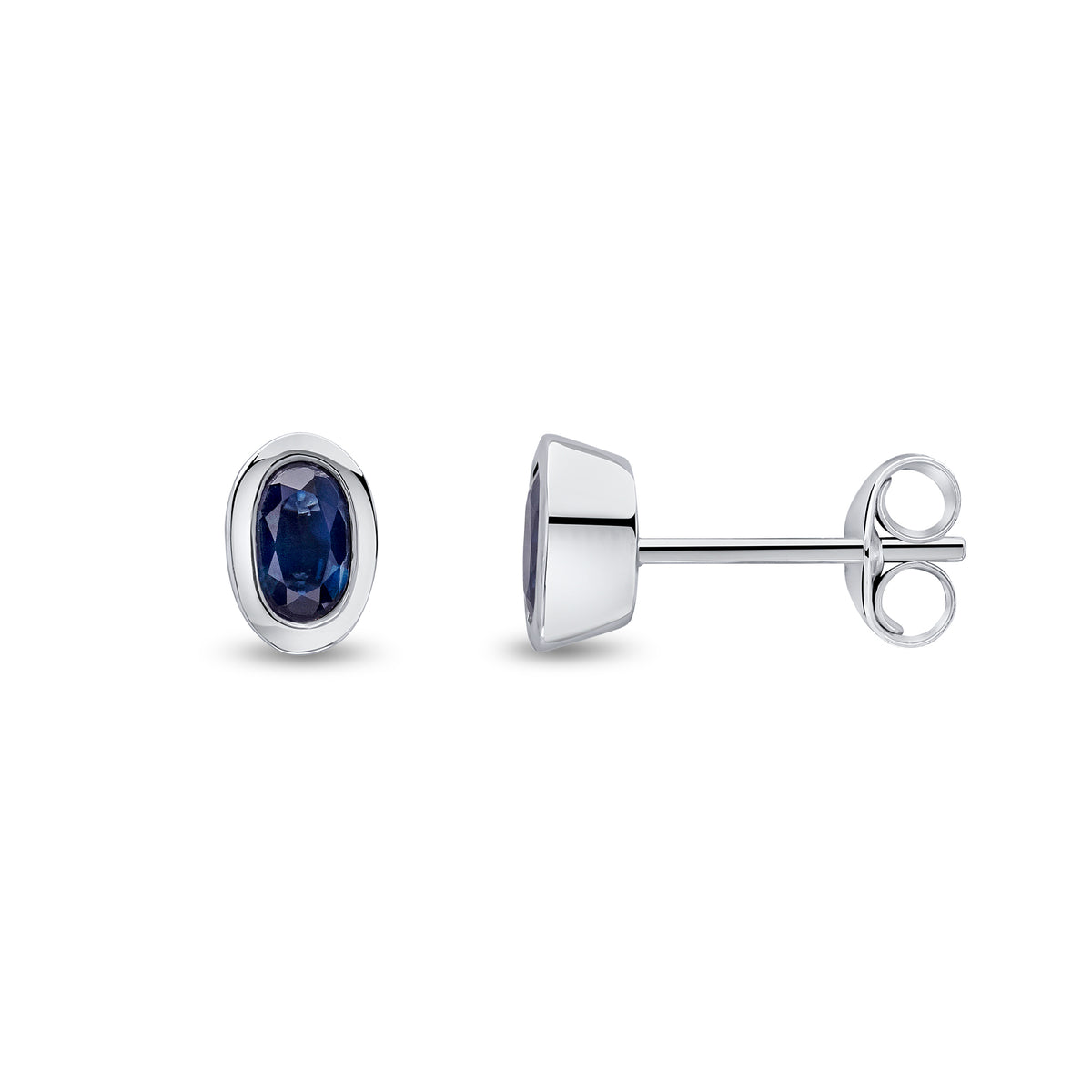 9CT WG 5X3MM OVAL SAPPHIRE RUBOVER EARRINGS
