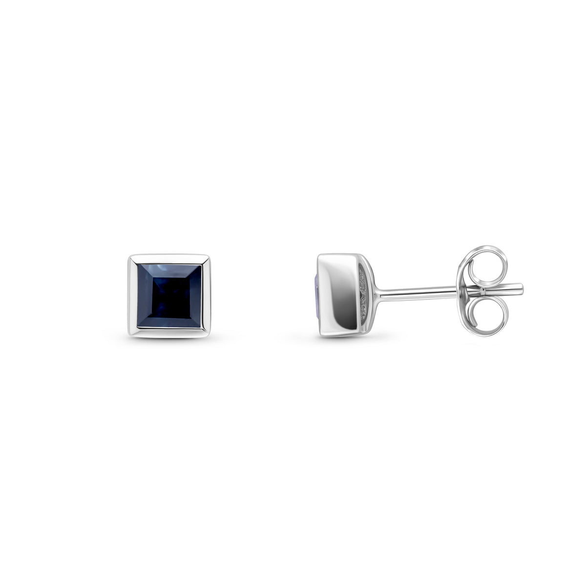 9CT WG 3MM SQUARE SAPPHIRE RUBOVER SET EARRINGS