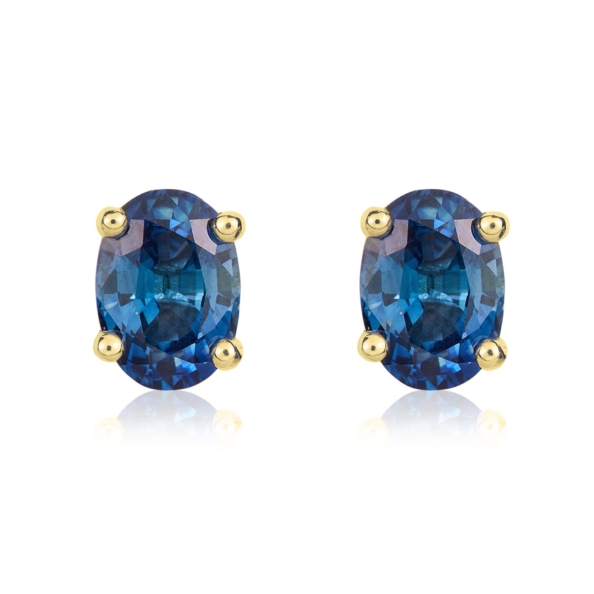 9CT YG 7X5MM OVAL SAPPHIRE CLAW EARRINGS
