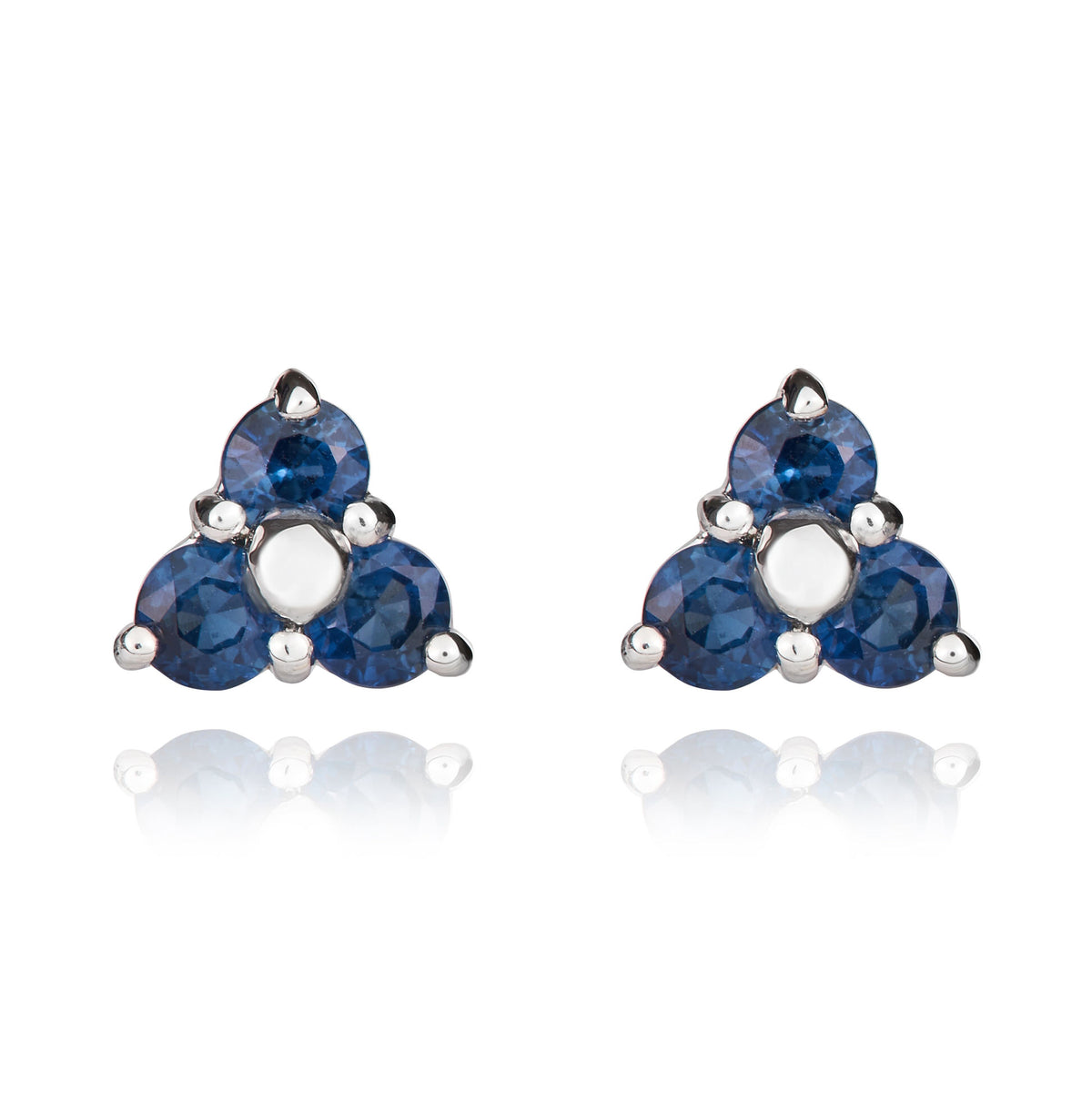 9CT WG ROUND SAPPHIRE CLAW SET TREFOIL EARRINGS