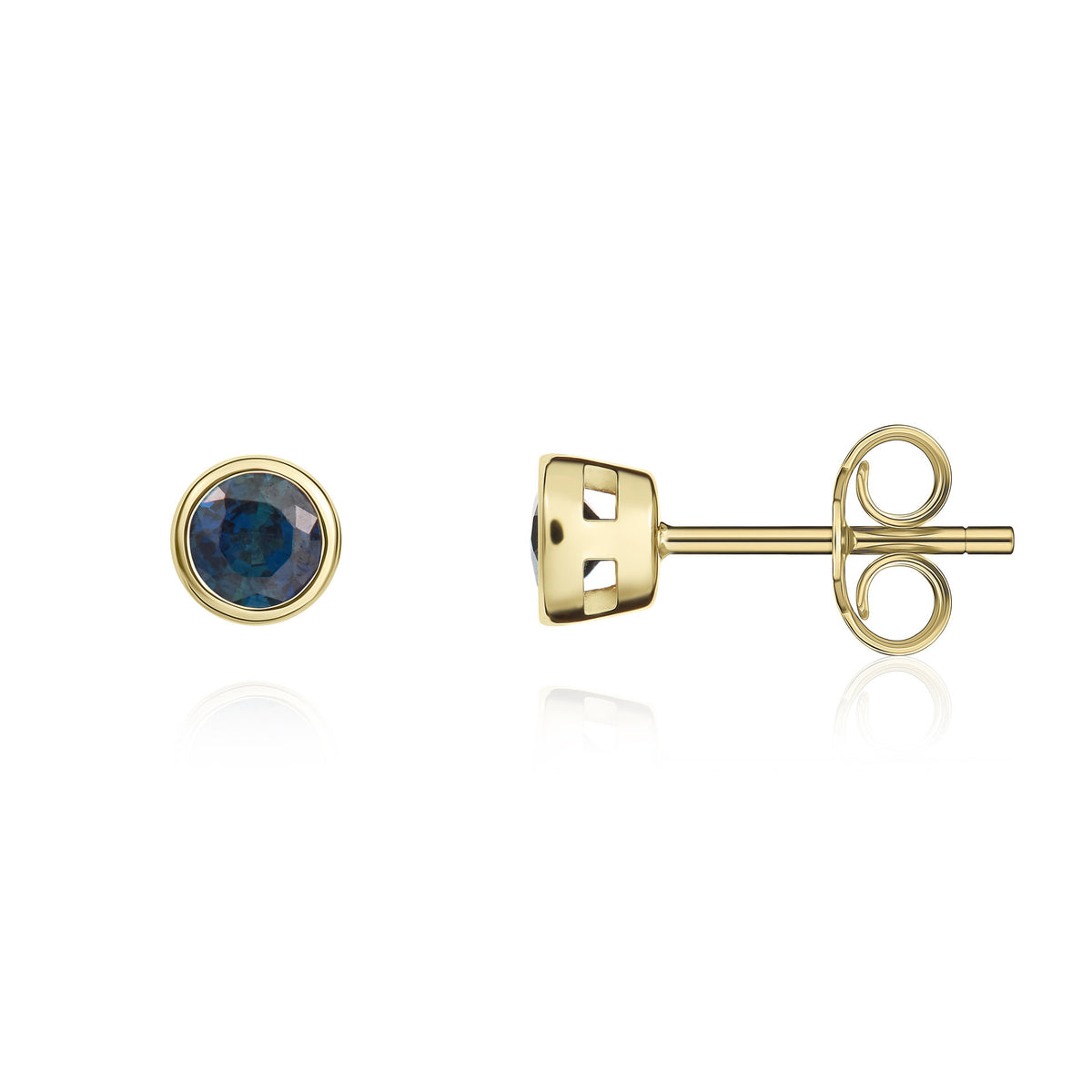 9CT YG 3MM ROUND SAPPHIRE RUBOVER EARRINGS