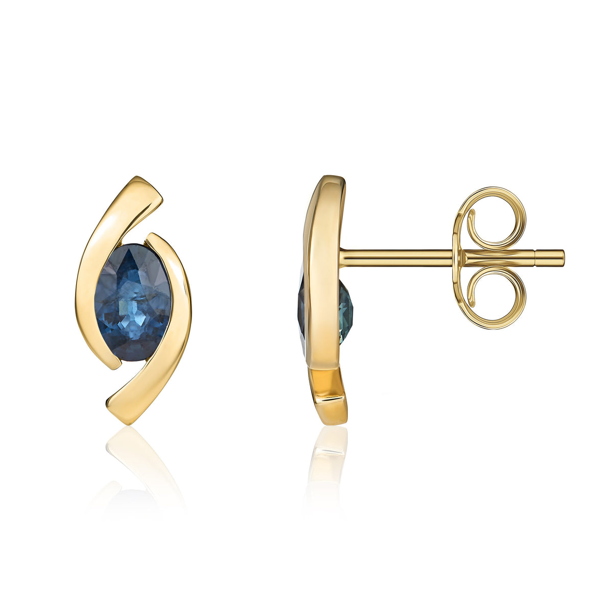 9CT YG 6X4 OVAL SAPPHIRE 'EYE' STUD EARRINGS