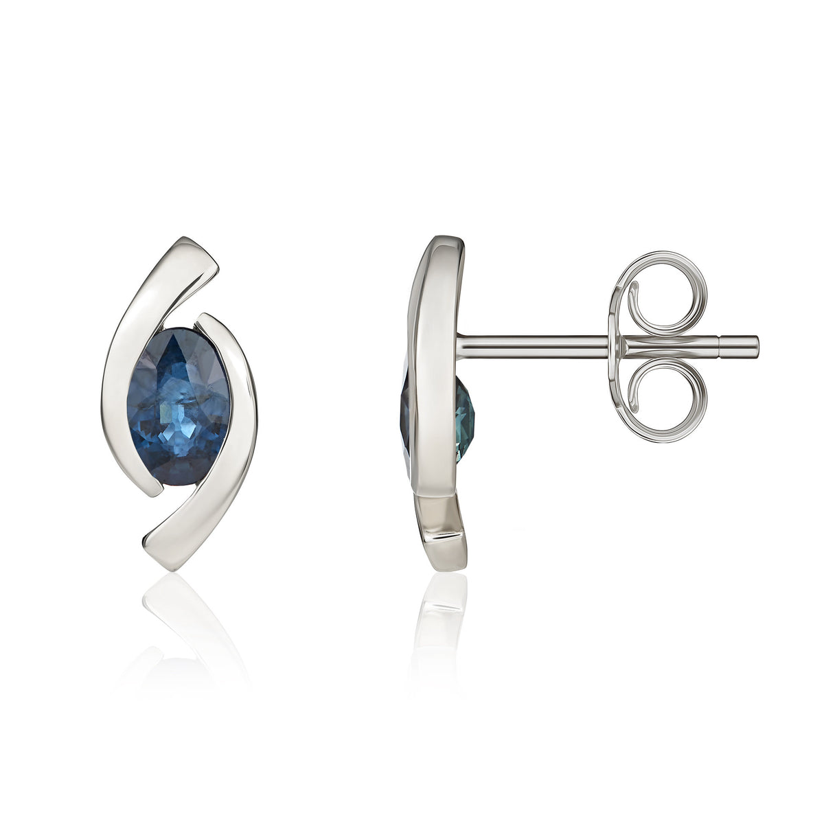 9CT WG 6X4 OVAL SAPPHIRE 'EYE' STUD EARRINGS
