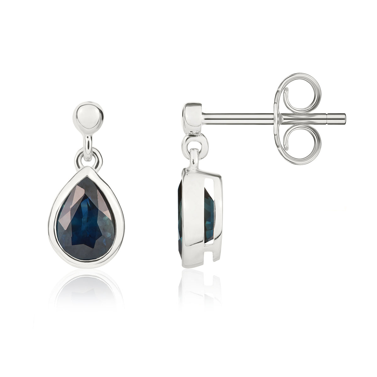 9CT WG 6X4MM PEARSHAPE SAPPHIRE RUBOVER DROP EARRINGS WITH 2.5MM BEAD TOP