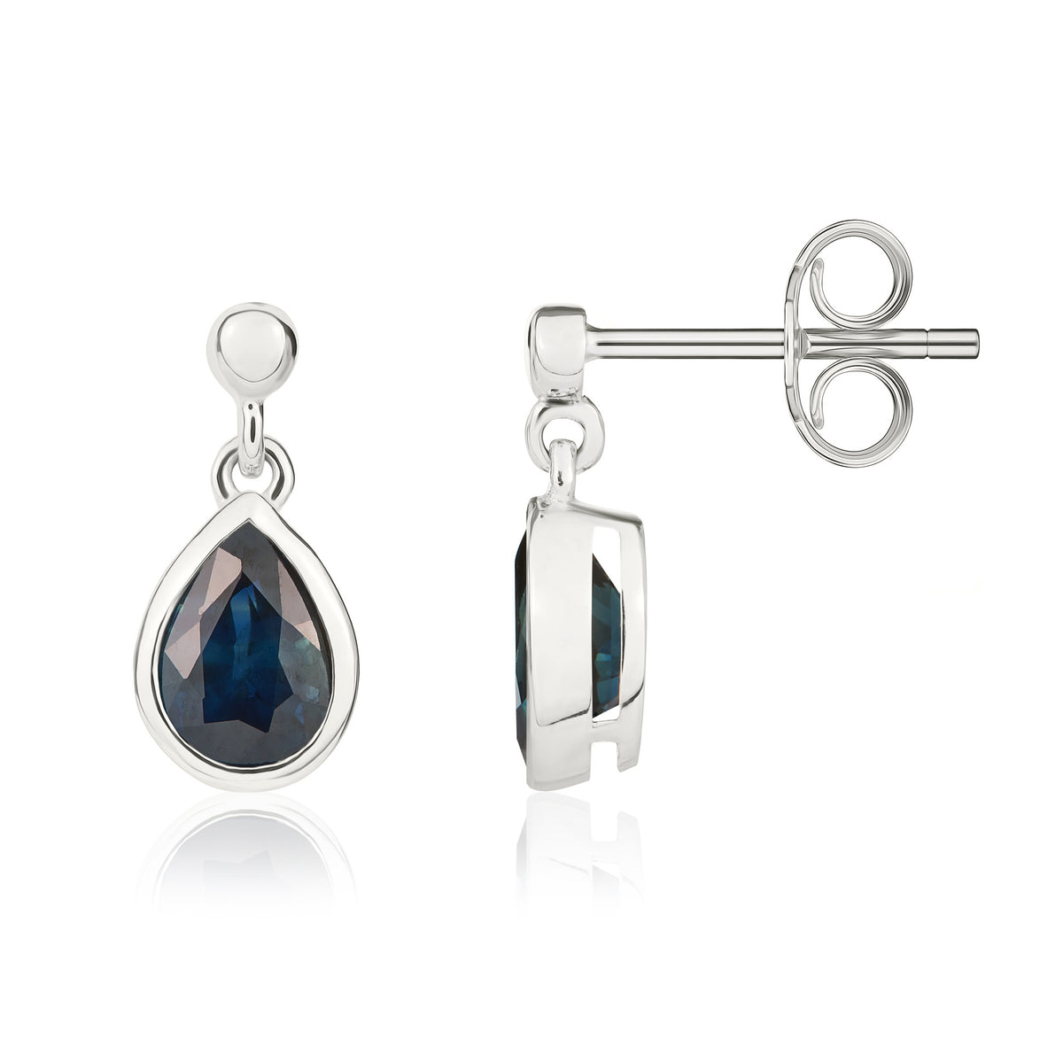 9CT WG 7X5 PEARSHAPE SAPPHIRE RUBOVER DROP EARRINGS WITH BEAD TOP