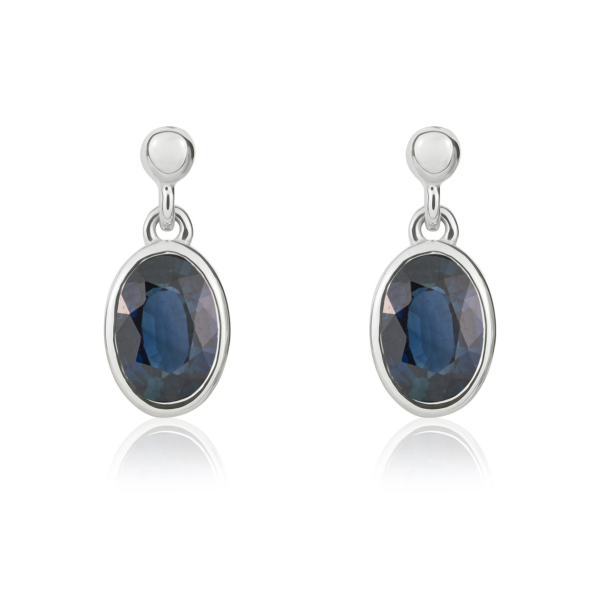 9CT WG 6X4 OVAL SAPPHIRE RUBOVER DROP EARRINGS WITH 2.5MM BEAD TOP