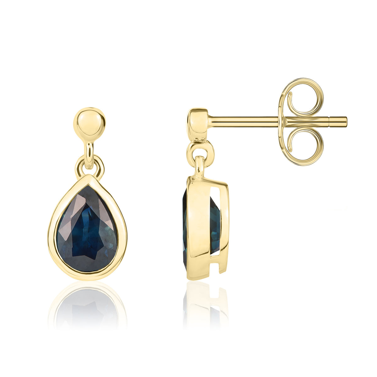 9CT YG 7X5 PEARSHAPE SAPPHIRE RUBOVER DROP EARRINGS WITH BEAD TOP