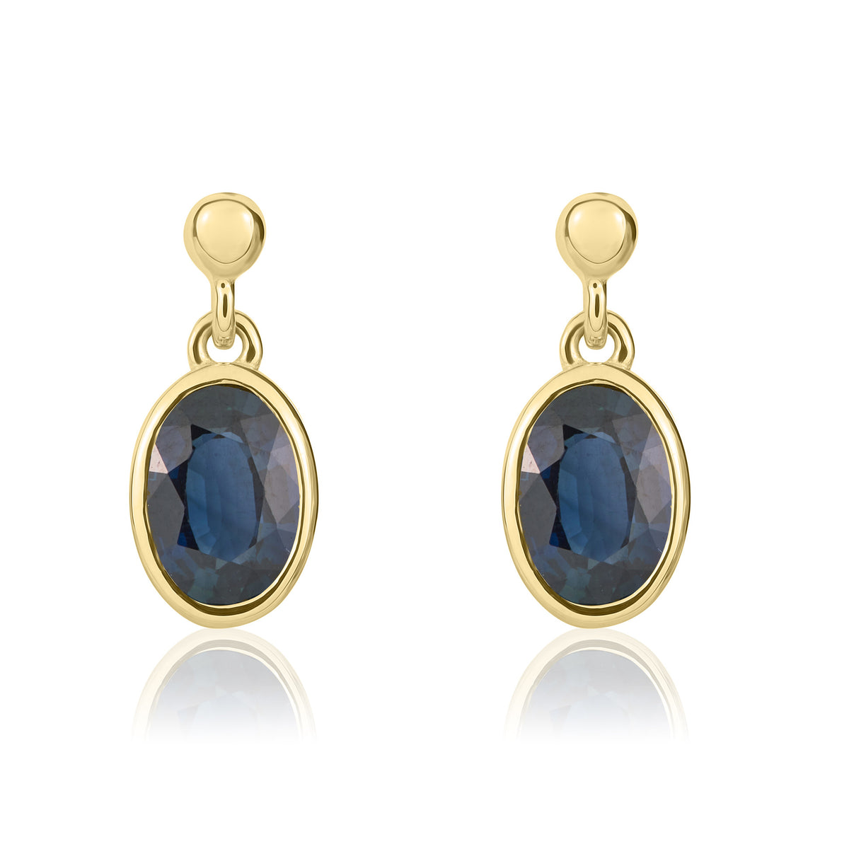 9CT YG 7X5MM OVAL SAPPHIRE RUBOVER DROP EARRINGS WITH BEAD TOP