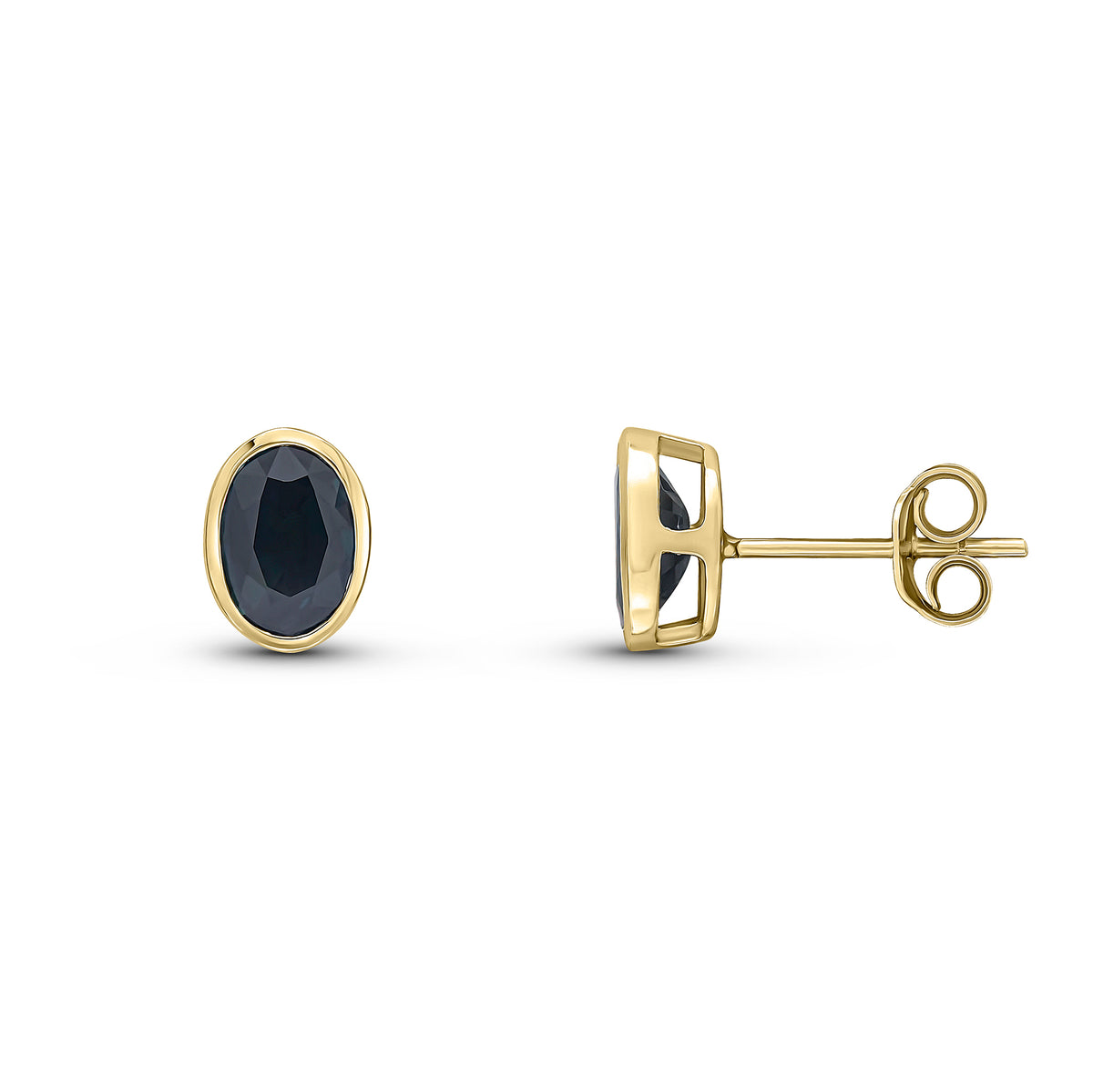 9CT YG 7X5 OVAL SAPPHIRE RUBOVER EARSTUDS