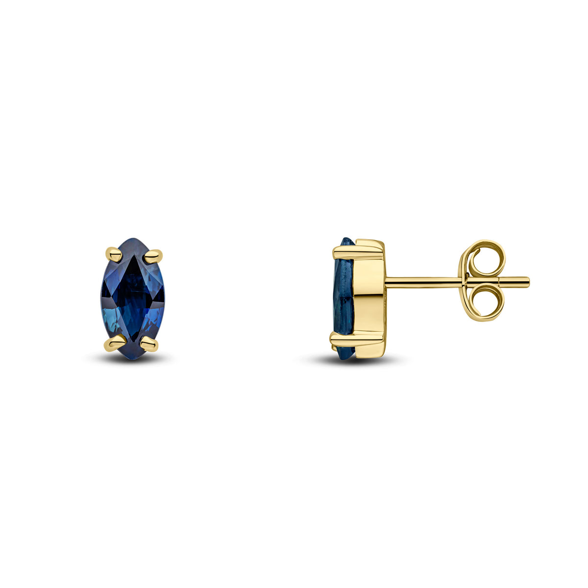 9CT YG 8X4MM MARQUISE SAPPHIRE CLAW SET EARRINGS