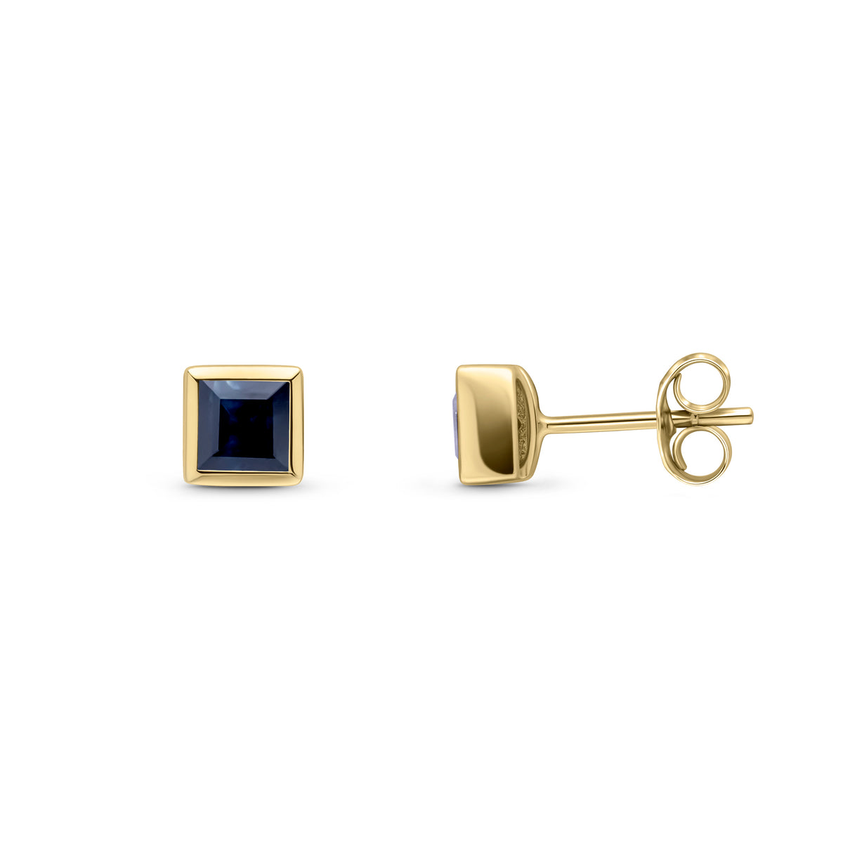 9CT YG 3MM SQUARE SAPPHIRE RUBOVER SET EARRINGS