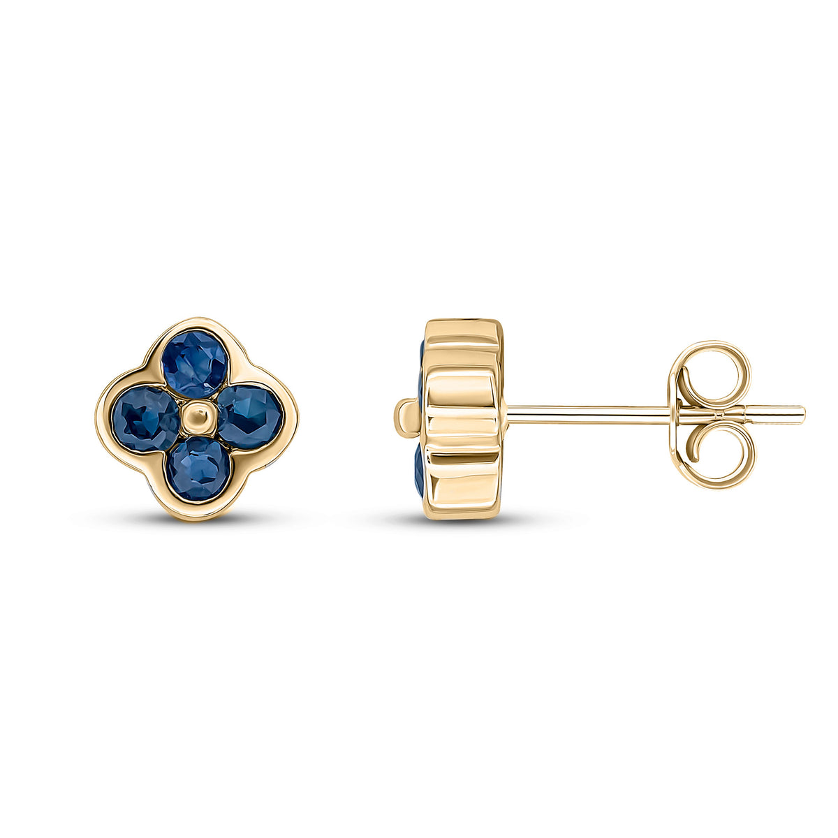 9CT YELLOW GOLD ROUND SAPPHIRE 4ST RUBOVER EARRINGS