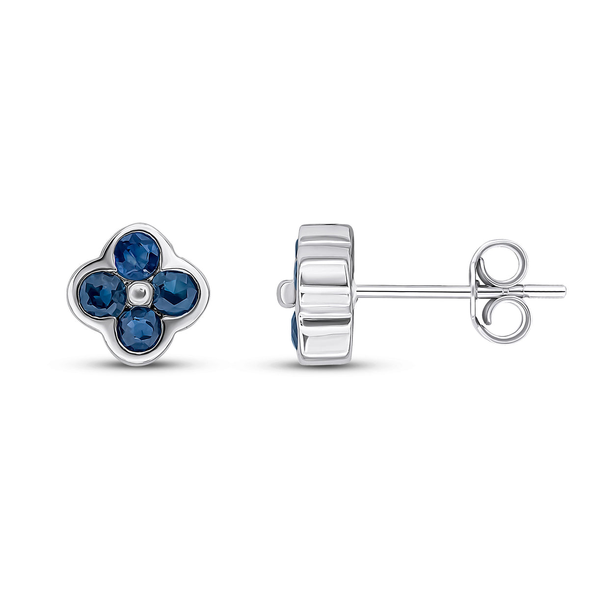 9CT WHITE GOLD ROUND SAPPHIRE 4ST RUBOVER STUD EARRINGS