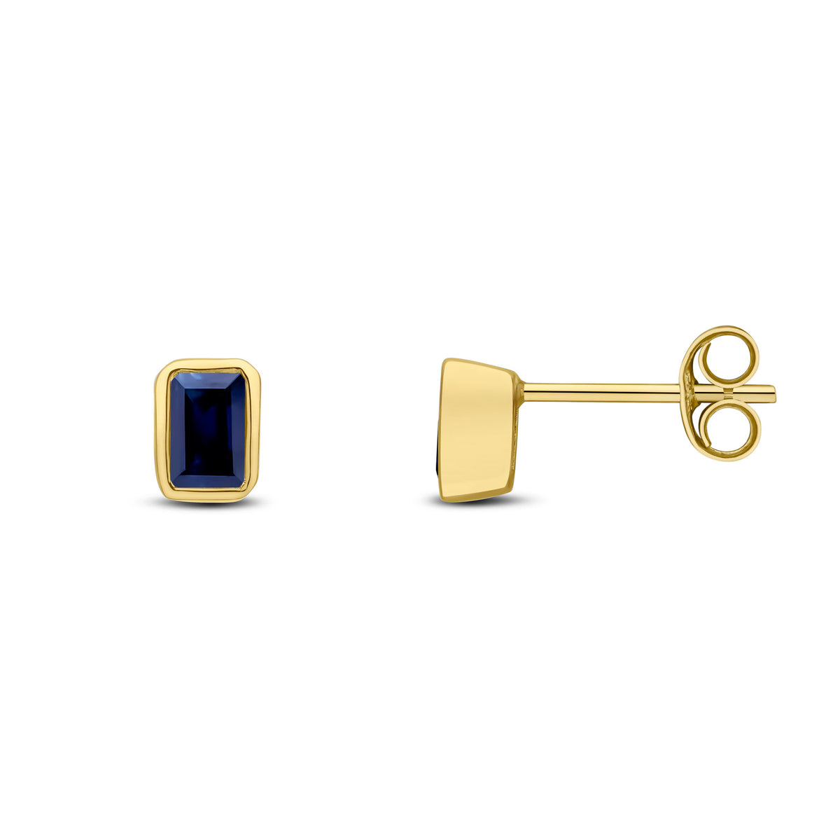 9CT YG 5X3 OCTAGON SAPPHIRE RUBOVER SET EARRINGS