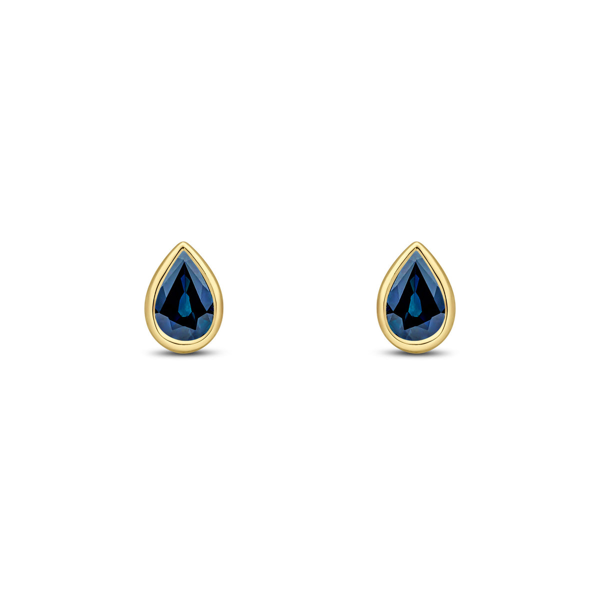 9CT YG 6X4 PEARSHAPE SAPPHIRE RUBOVER SET EARRINGS