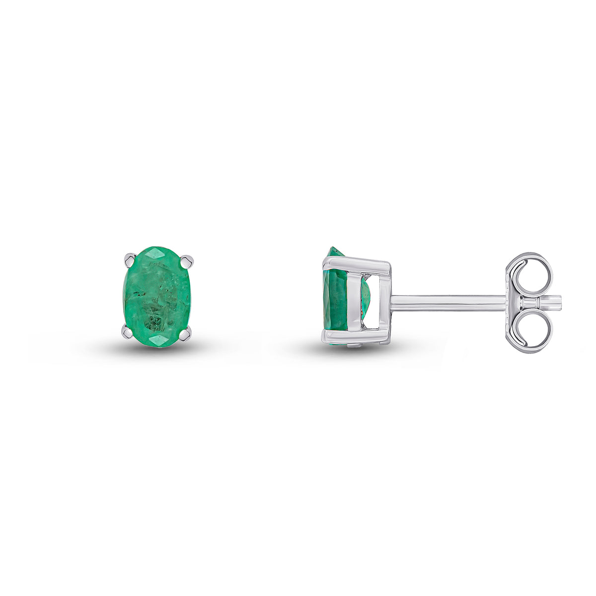 9CT WG 6X4 OVAL EMERALD CLAW SET EARRINGS