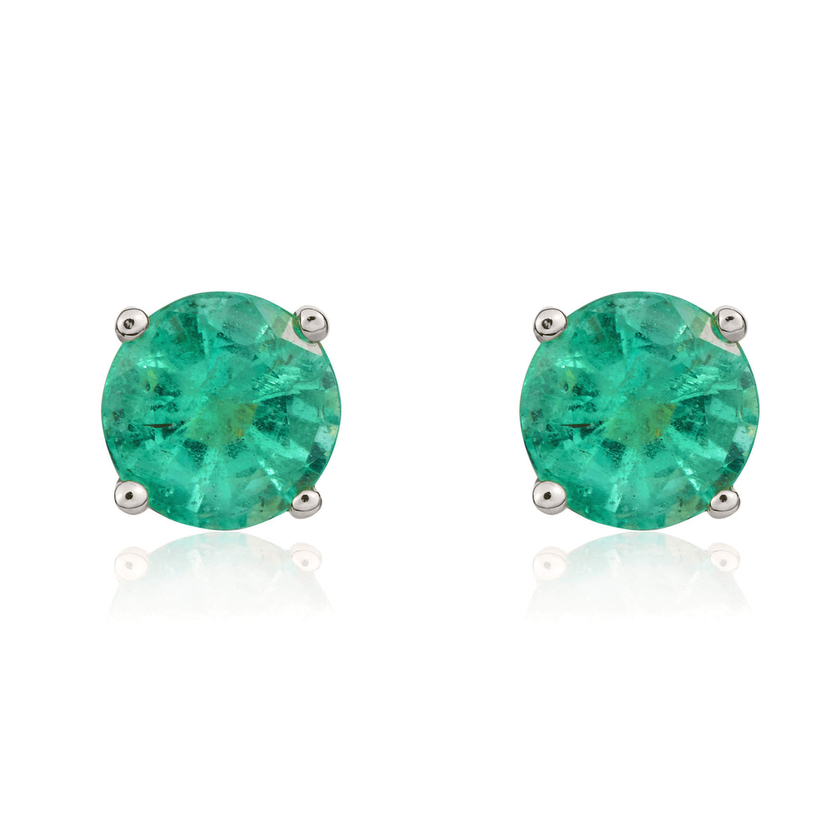 9CT WG 5MM ROUND EMERALD CLAW SET STUD EARRINGS