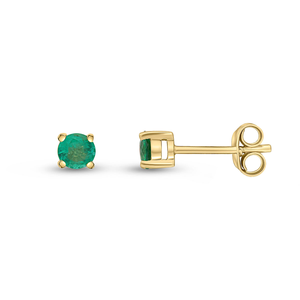 9CT YG 4MM ROUND EMERALD 4 CLAW EARRINGS