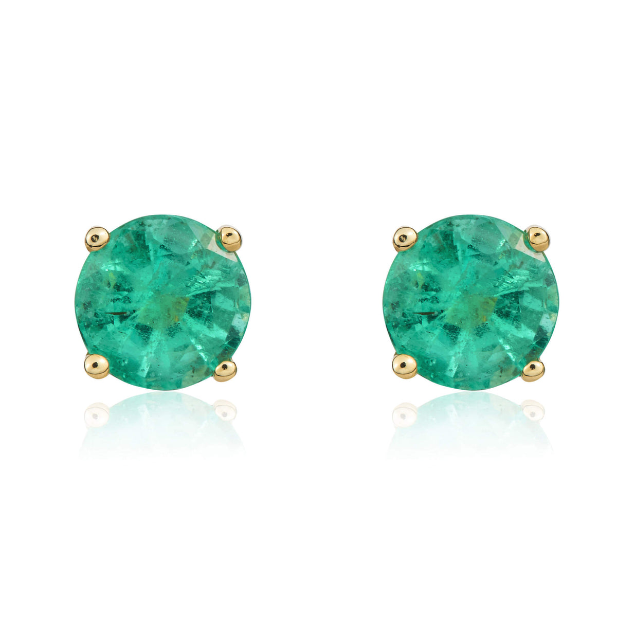 9CT YG 5MM ROUND EMERALD CLAW SET STUD EARRINGS