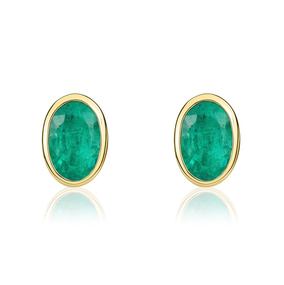 9CT YG 6X4 OVAL EMERALD RUBOVER STUD EARRINGS