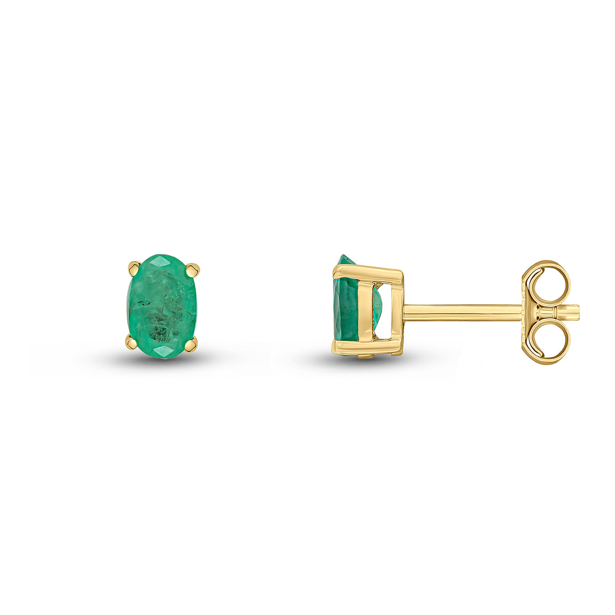 9CT YG 6X4 OVAL EMERALD CLAW SET EARRINGS