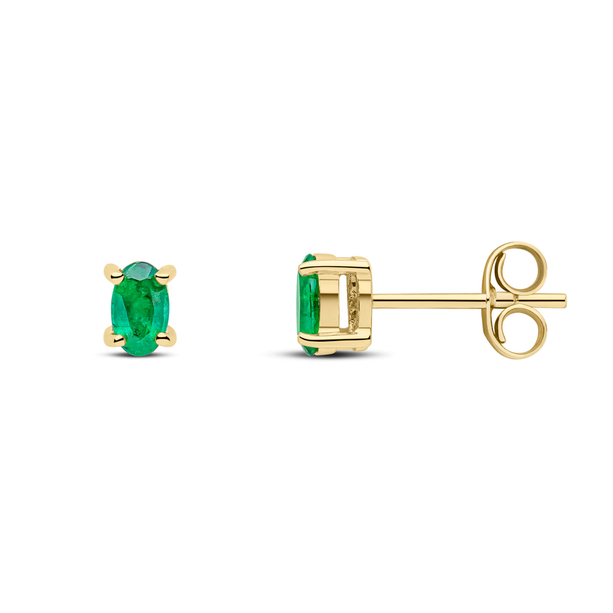 9CT YG 5X3 OVAL EMERALD CLAW SET STUD EARRINGS