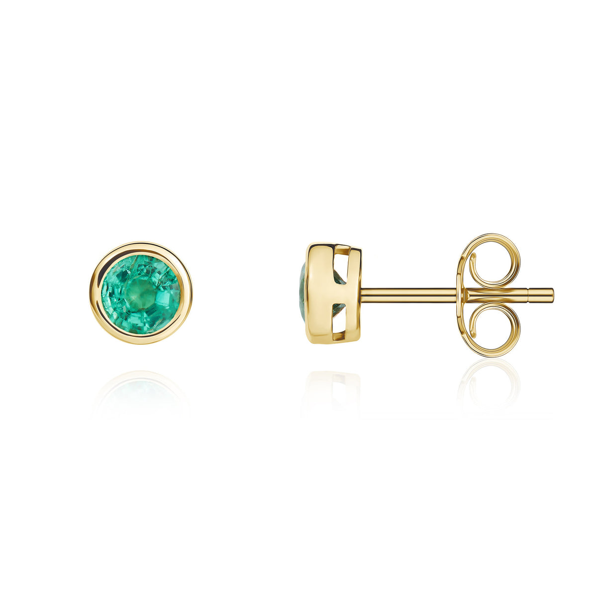 9CT YG 4MM ROUND EMERALD RUBOVER STUD EARRINGS