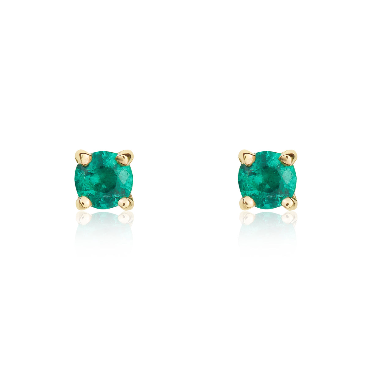 9CT YG 3MM ROUND EMERALD 4 CLAW STUD EARRINGS