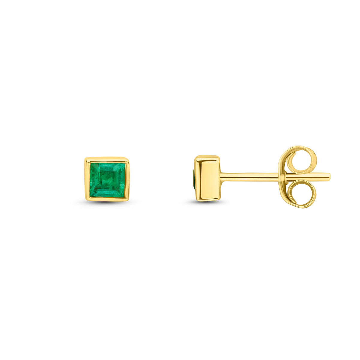 9CT YG 3MM SQUARE EMERALD RUBOVER SET EARRINGS
