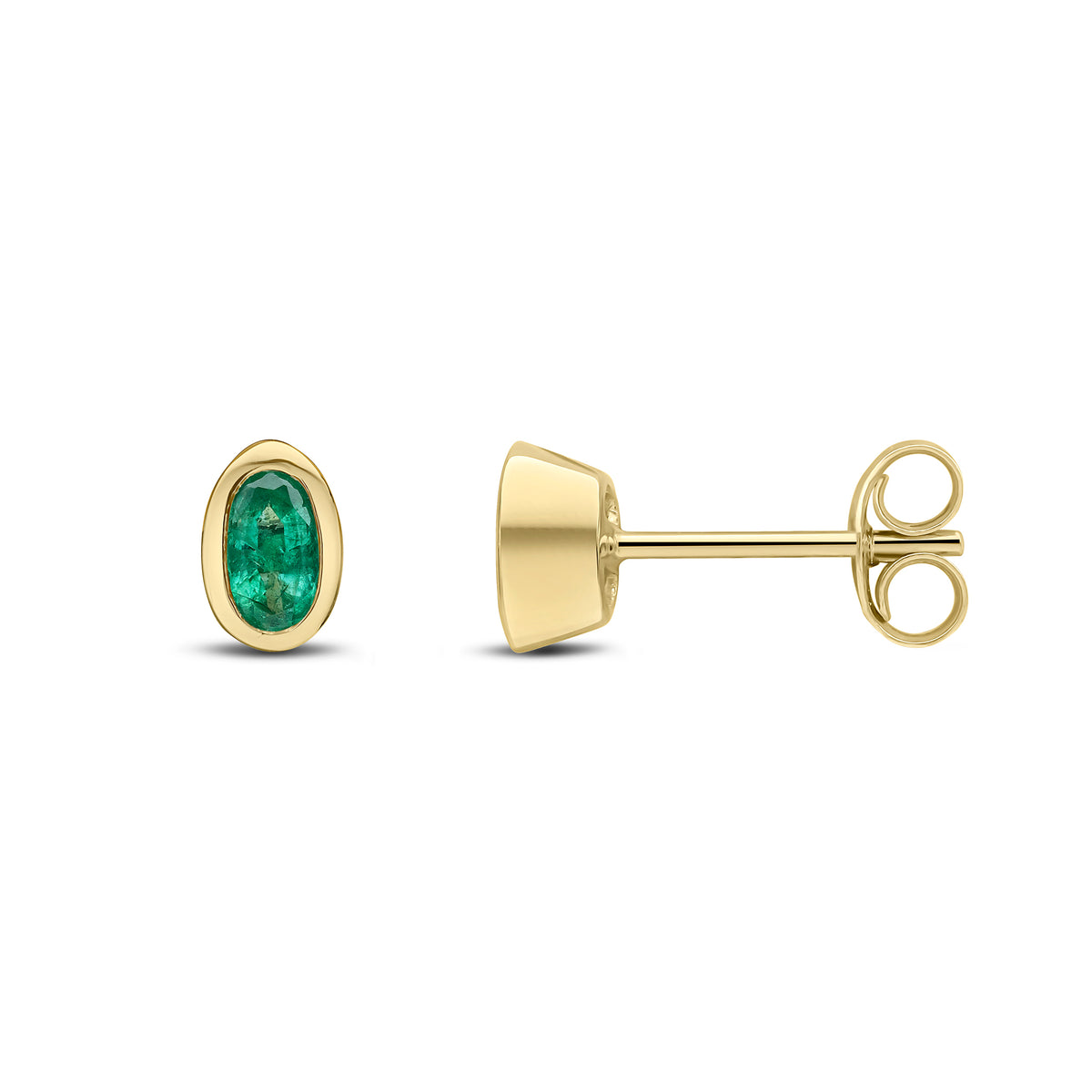 9CT YG 5X3MM OVAL EMERALD RUBOVER STUD EARRINGS