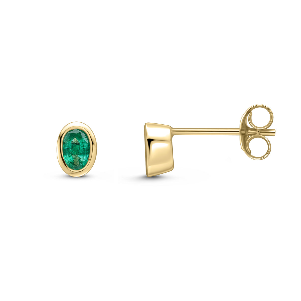 9CT YG 4X3 OVAL EMERALD RUBOVER SET EARRINGS