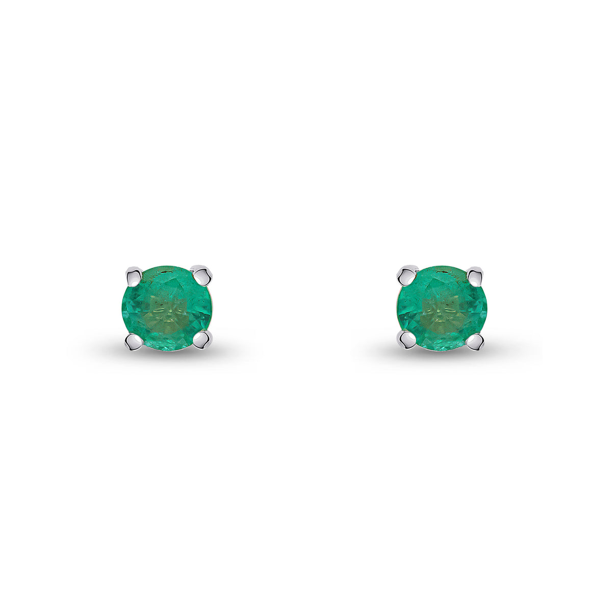 9CT WG 4MM ROUND EMERALD 4 CLAW EARRING