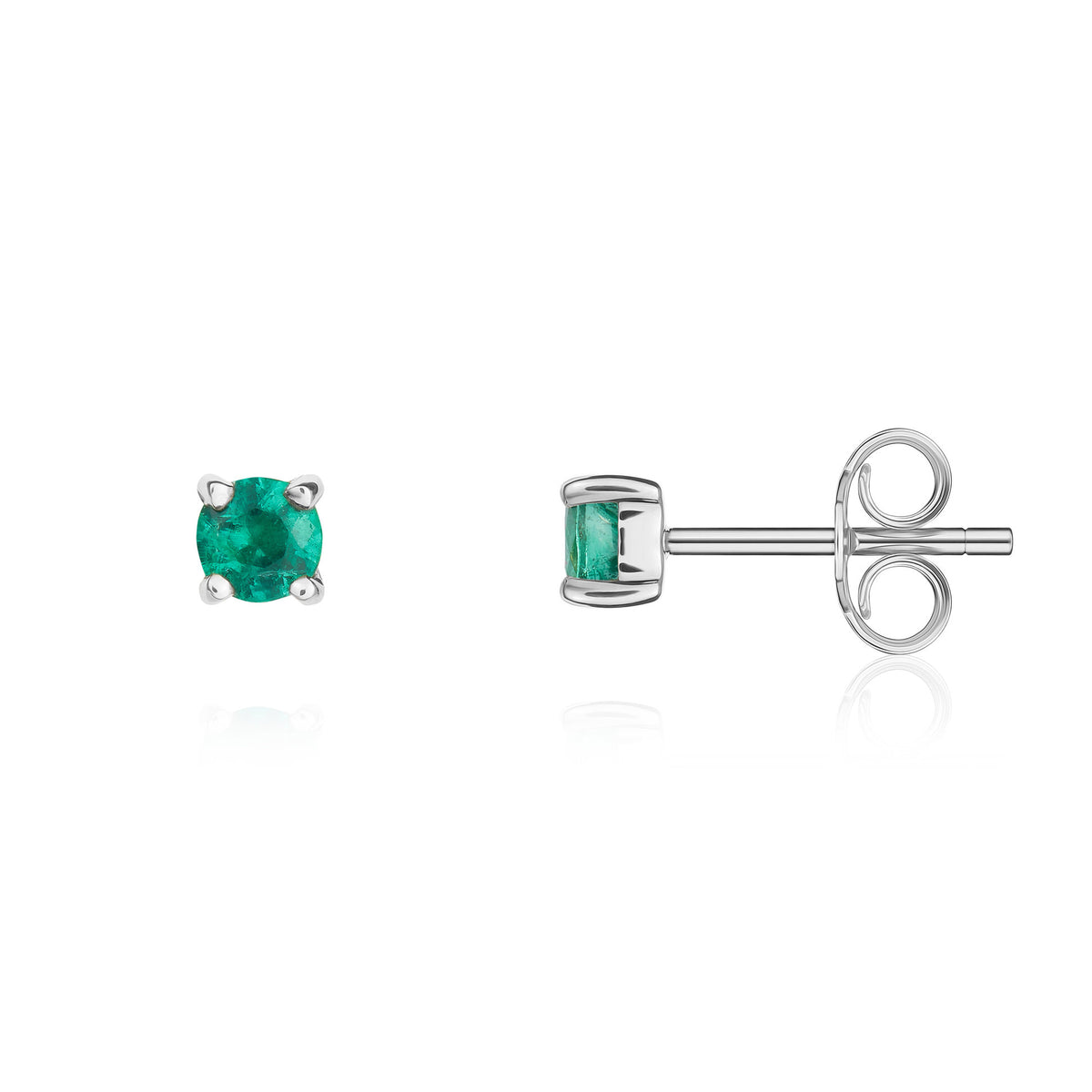 9CT WG 3MM ROUND EMERALD 4 CLAW STUD EARRINGS