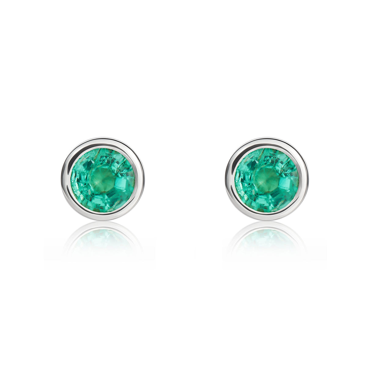 9CT WG 4MM ROUND EMERALD RUBOVER STUD EARRINGS