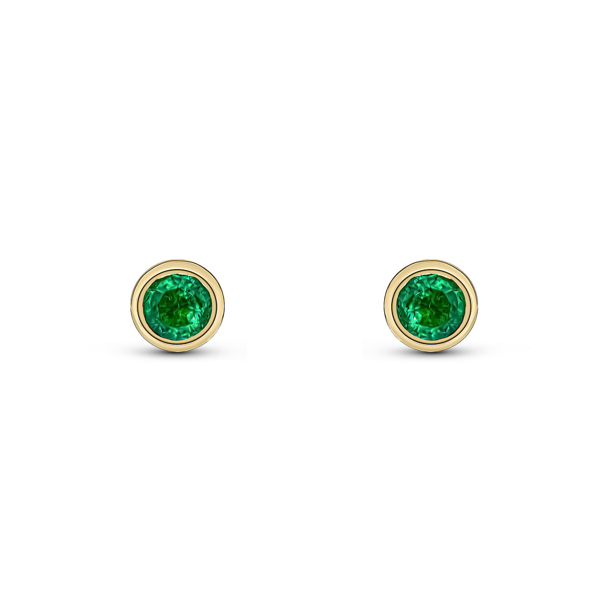 9CT YG 3MM ROUND EMERALD RUBOVER EARRINGS