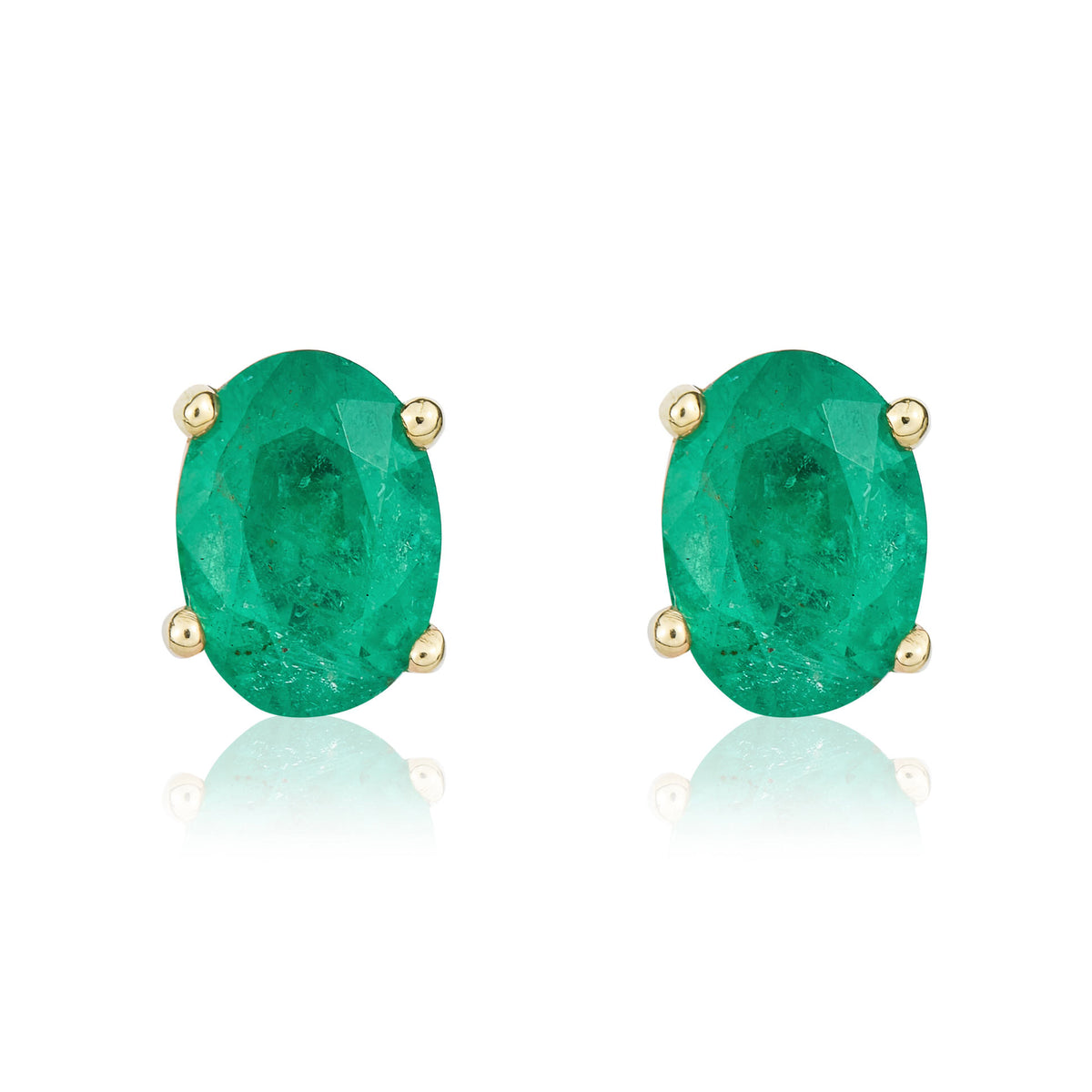 9CT YELLOW GOLD 7X5M OVAL EMERALD CLAW SET EARRINGS
