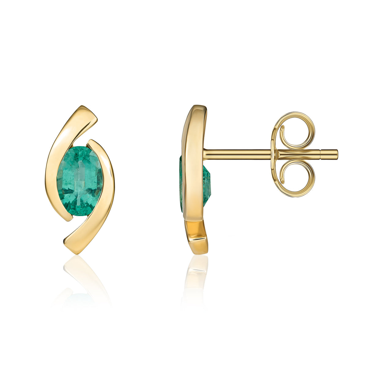 9CT YG 6X4 OVAL EMERALD 'EYE' STUD EARRINGS