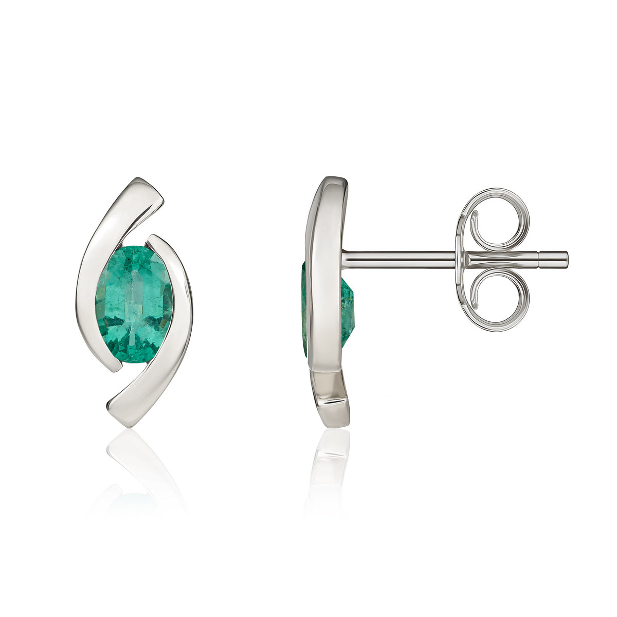 9CT WG 6X4 OVAL EMERALD 'EYE' STUD EARRINGS
