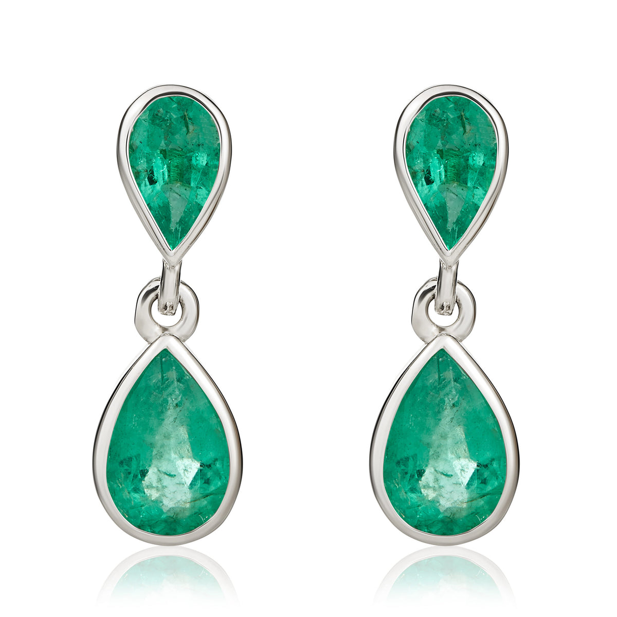 9CT WG PEARSHAPE EMERALD 2 STONE RUBOVER DROP EARRINGS