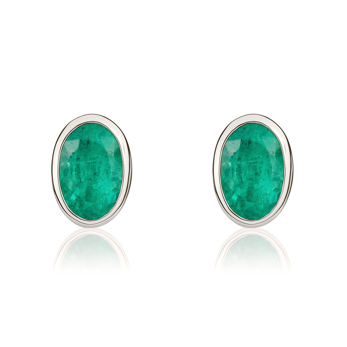 9CT WG 6X4 OVAL EMERALD RUBOVER STUD EARRINGS