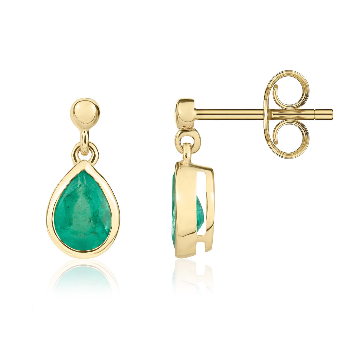 9CT YG 6X4MM PEARSHAPE EMERALD RUBOVER DROP EARRINGS WITH 2.5MM BEAD TOP