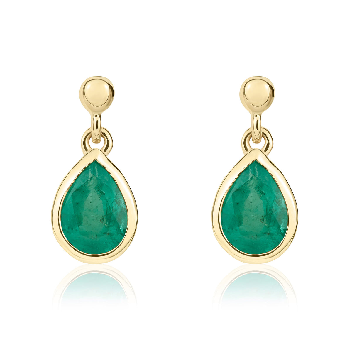 9CT YG 7X5 PEARSHAPE EMERALD RUBOVER DROP EARRINGS WITH BEAD TOP