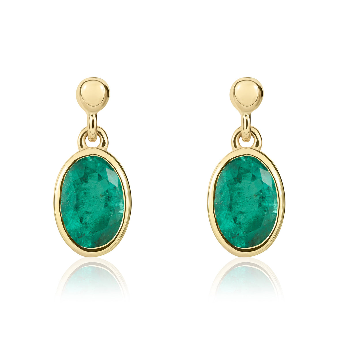 9CT YG 7X5MM OVAL EMERALD RUBOVER DROP EARRINGS WITH BEAD TOP