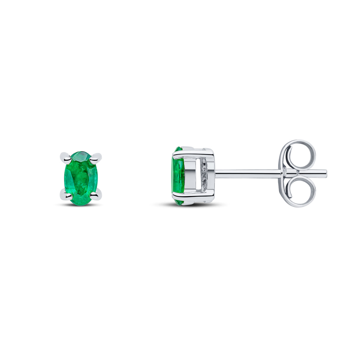 9CT WG 5X3 OVAL EMERALD CLAW SET EARRINGS
