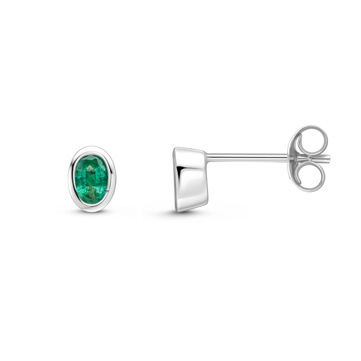 9CT WG 4X3 OVAL EMERALD RUBOVER SET EARRINGS